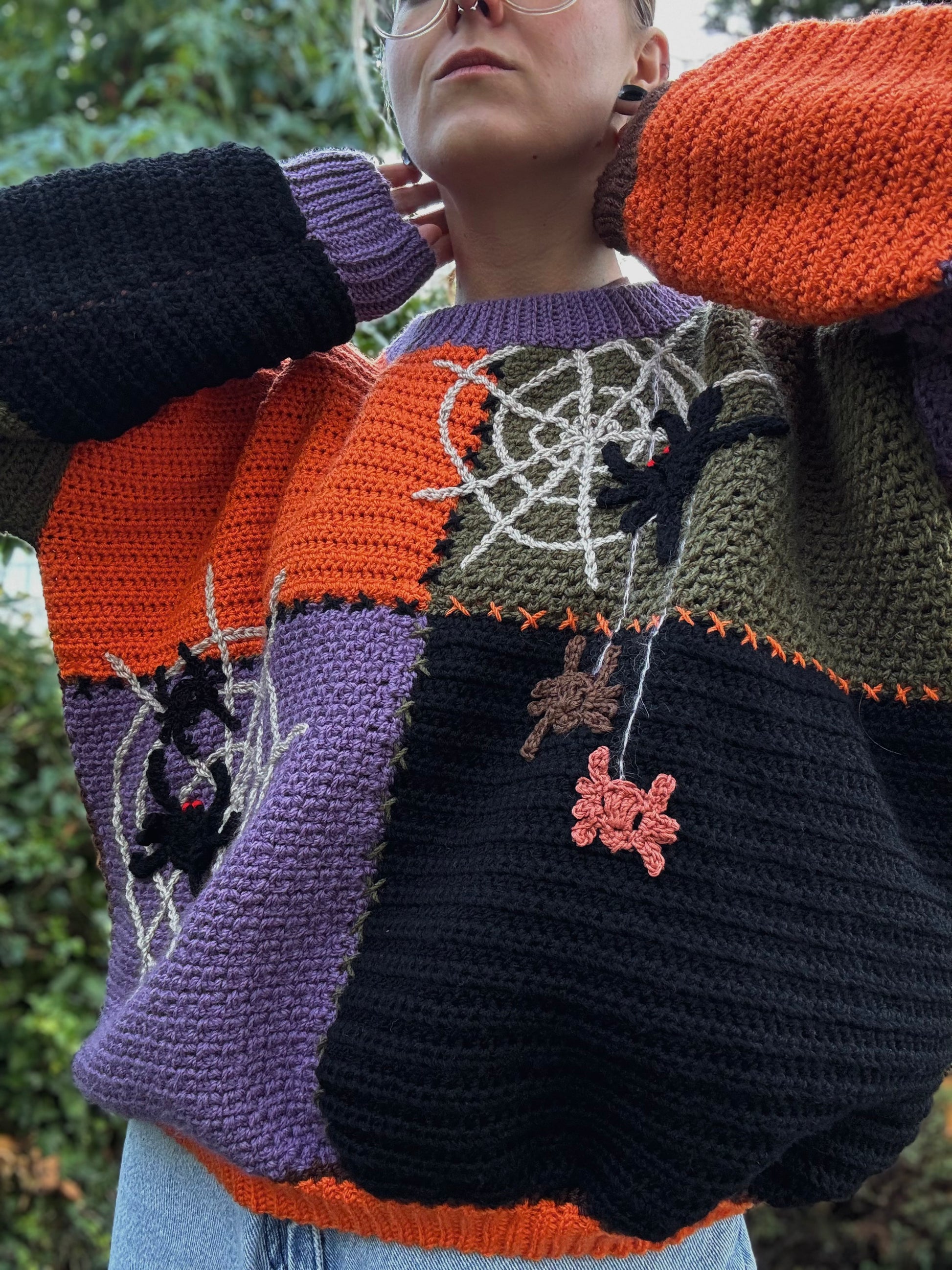 Beginner-friendly, made to measure, customizable patchwork sweater crochet patter. Created for cold weather. Instant PDF download.