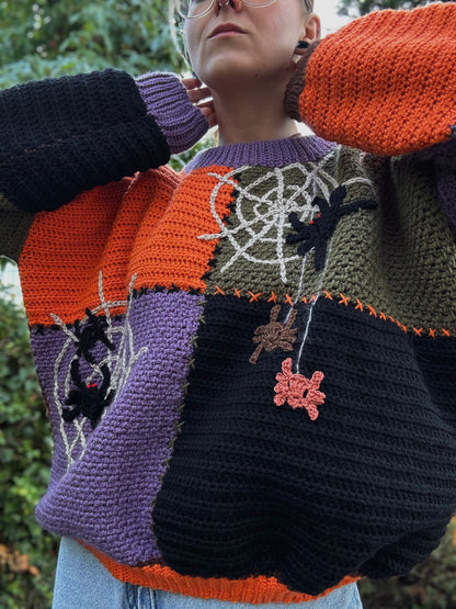 Beginner-friendly, made to measure, customizable patchwork sweater crochet patter. Created for cold weather. Instant PDF download.