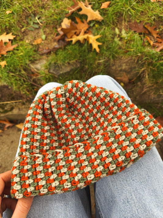 Cozy handmade crochet beanie for winter, beginners friendly, moss stich beanie.