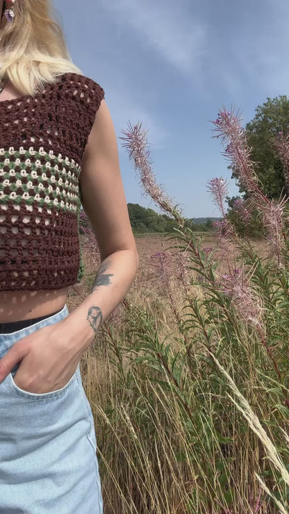 Boho summer mesh crochet top in multiple colors, beginner-friendly, fully customizable pattern
